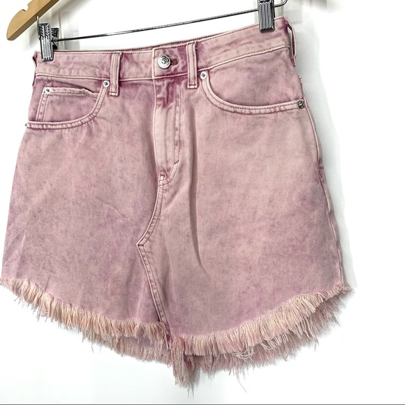 Free People Acid Wash Denim Fringe Hem Jean Mini Skirt Purple Pink Tone Cotton - Picture 4 of 16